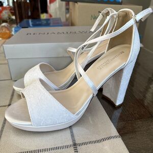 Benjamin Walk White Lace Block Heel Sandals